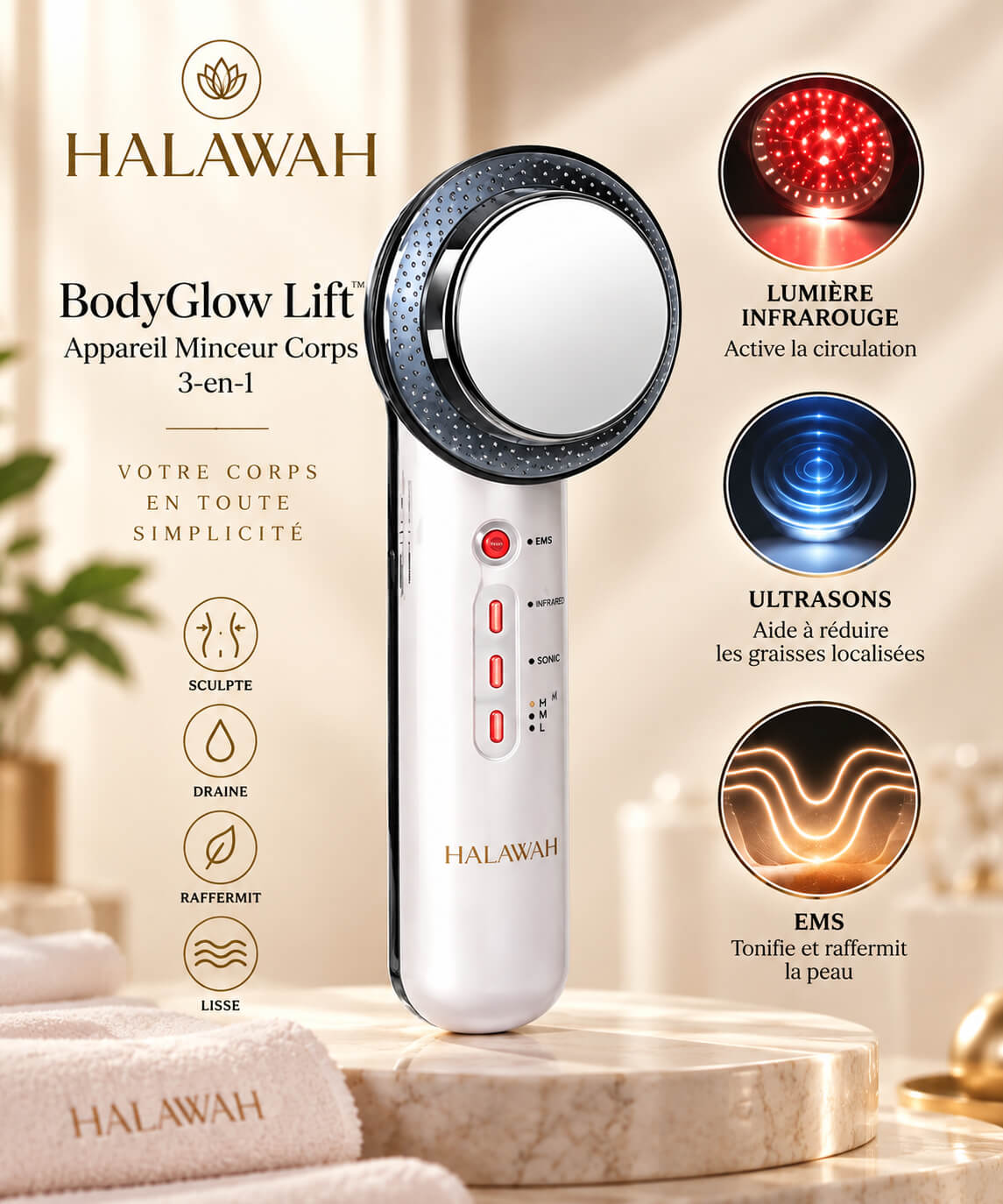 BodyGlow Lift™ HALAWAH – Appareil Minceur Corps 3-en-1