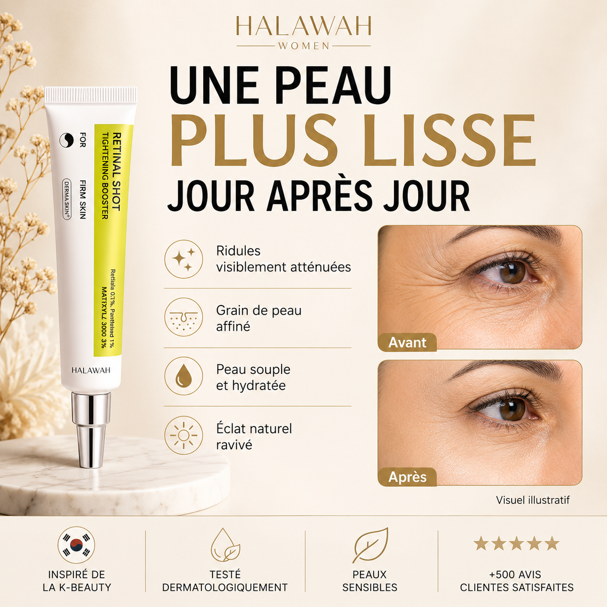 Retinal Shot HALAWAH — Sérum au rétinal 0,1 % pour les rides d’expression
