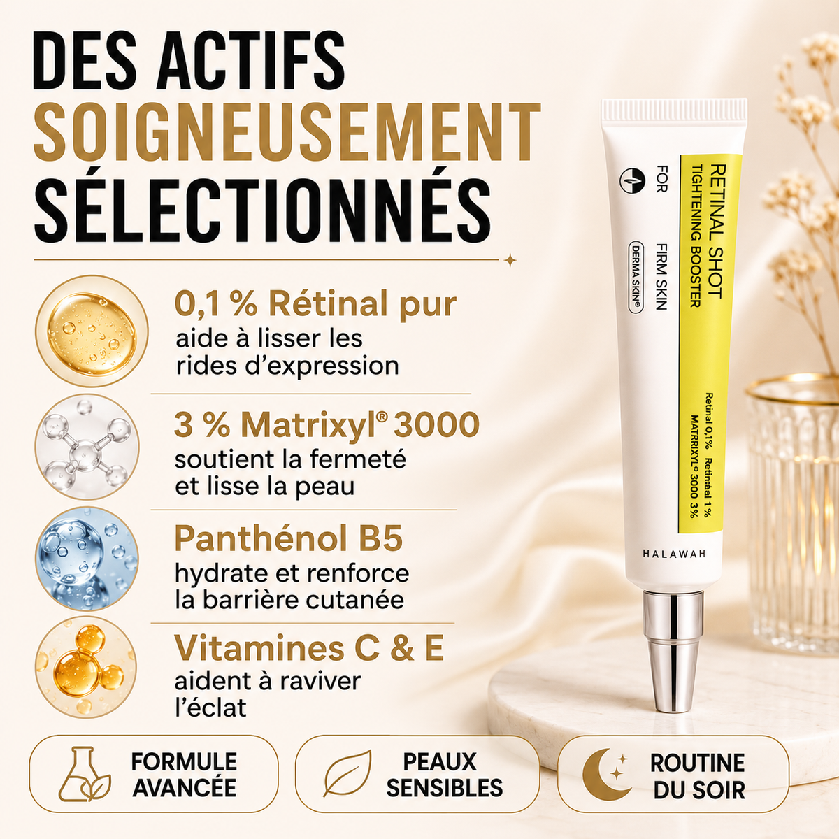 Retinal Shot HALAWAH — Sérum au rétinal 0,1 % pour les rides d’expression
