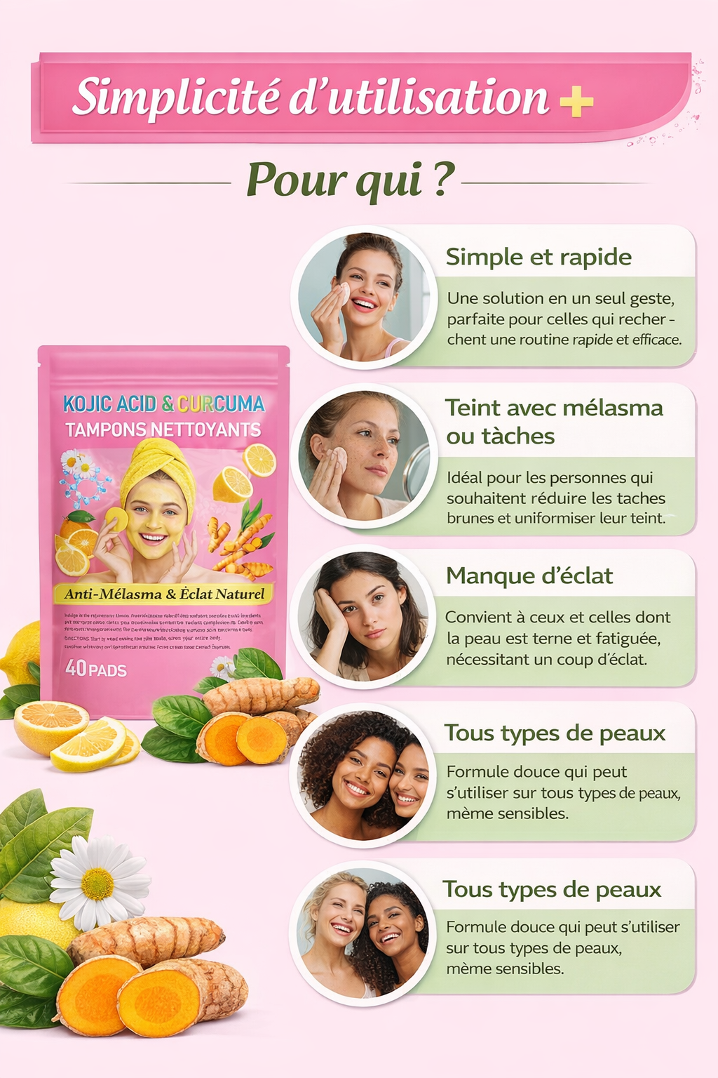 🧼 Tampons Nettoyante au Curcuma – Anti-Mélasma & Éclat Naturel ✨